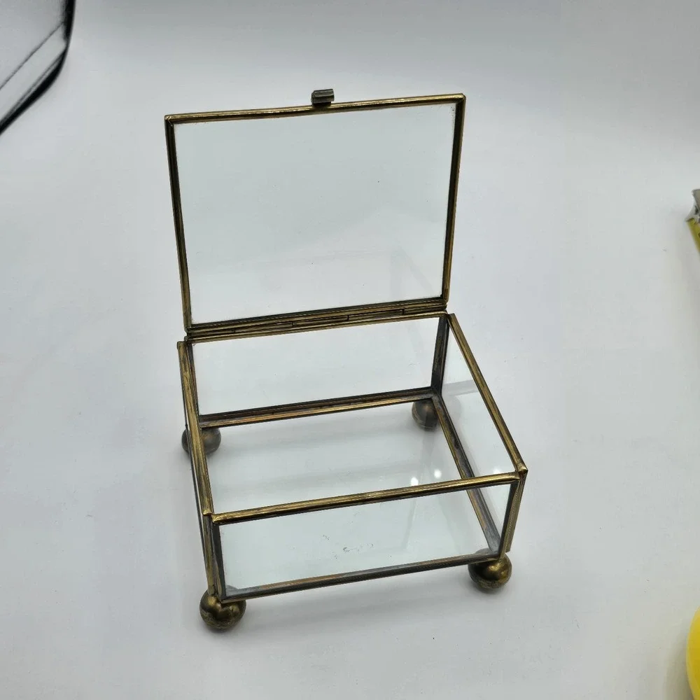 Vintage Brass & Glass Display Trinket Jewelry Box
